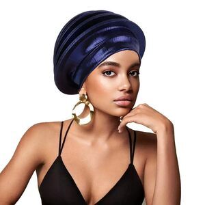 5631 Metallic Gold Stamping Spiral Beret Turban Hat Female Head Wraps African